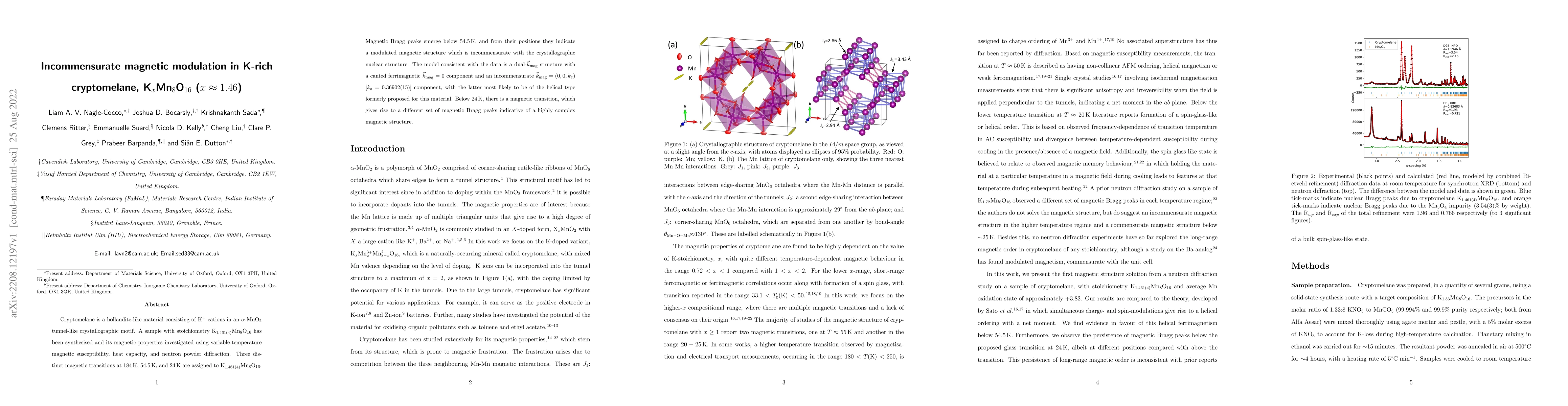 Thumbnail for Incommensurate magnetic modulation in K-rich cryptomelane,
  K$_x$Mn$_8$O$_{16}$ ($x\approx1.46$)