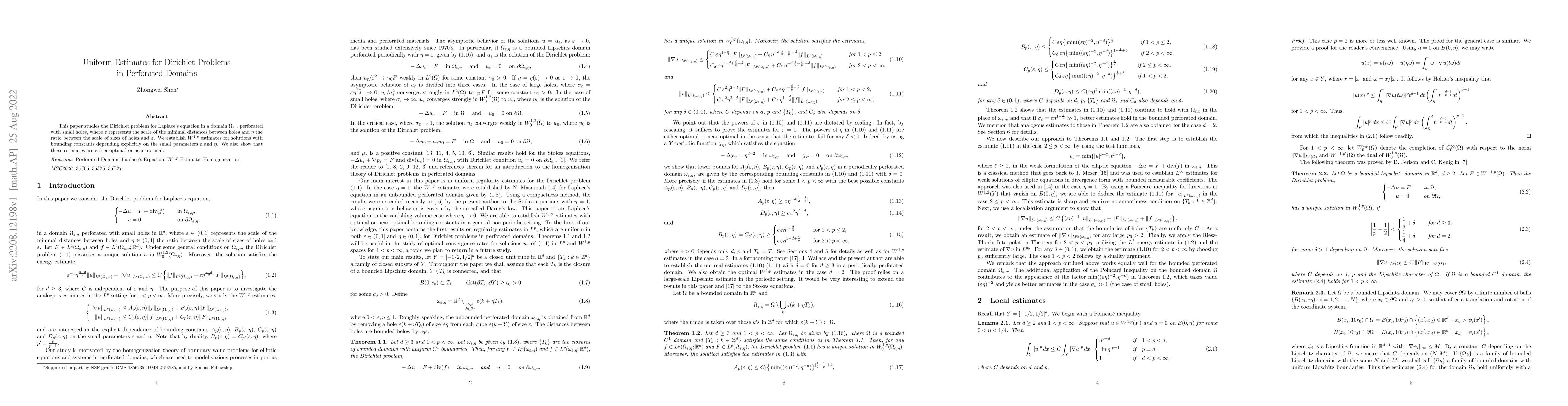 Thumbnail for Uniform Estimates for Dirichlet Problems in Perforated Domains