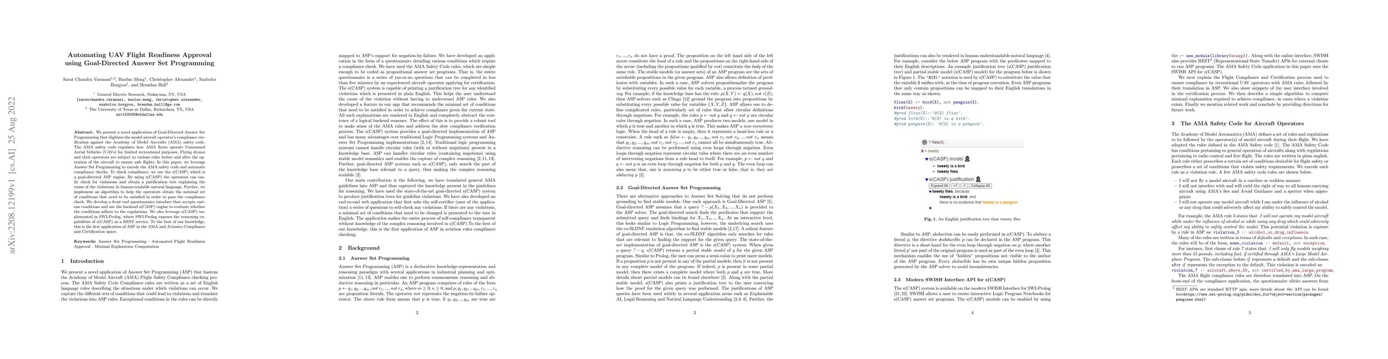 Thumbnail for Automating UAV Flight Readiness Approval using Goal-Directed Answer Set
  Programming