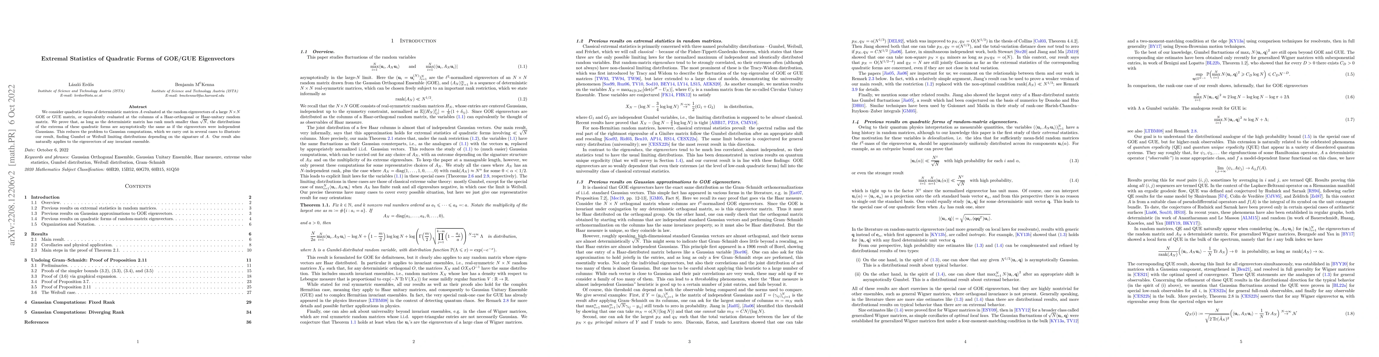 Thumbnail for Extremal statistics of quadratic forms of GOE/GUE eigenvectors