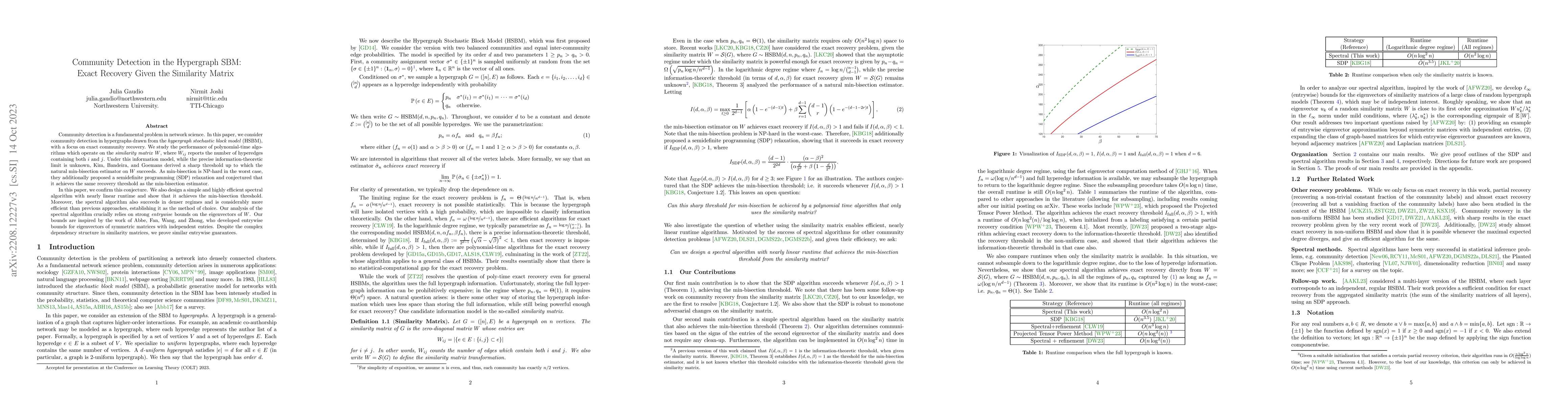 Thumbnail for Community Detection in the Hypergraph SBM: Exact Recovery Given the
  Similarity Matrix
