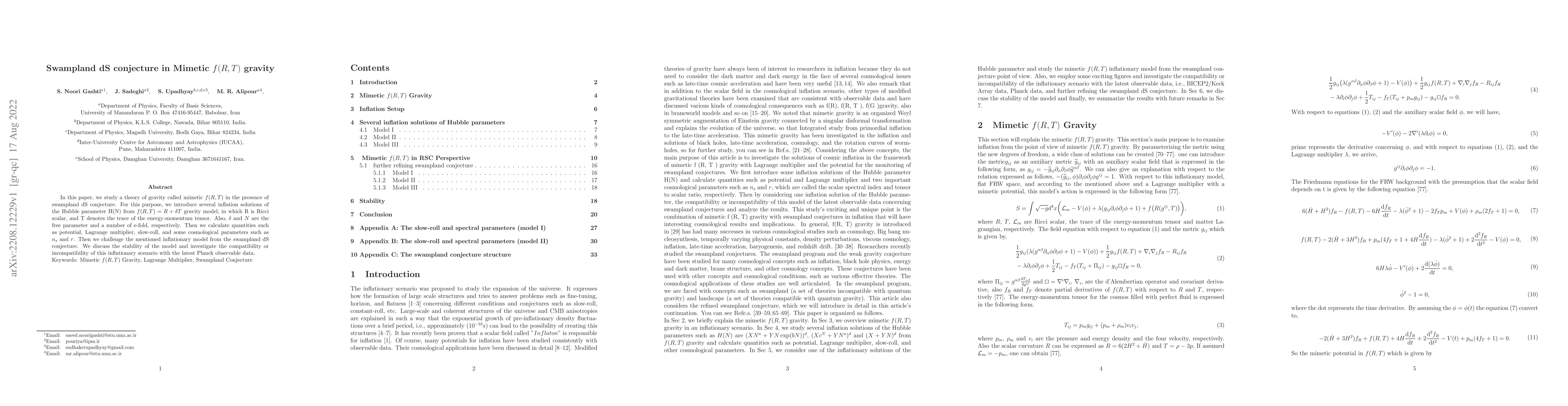 Thumbnail for Swampland dS conjecture in Mimetic $f(R, T)$ gravity