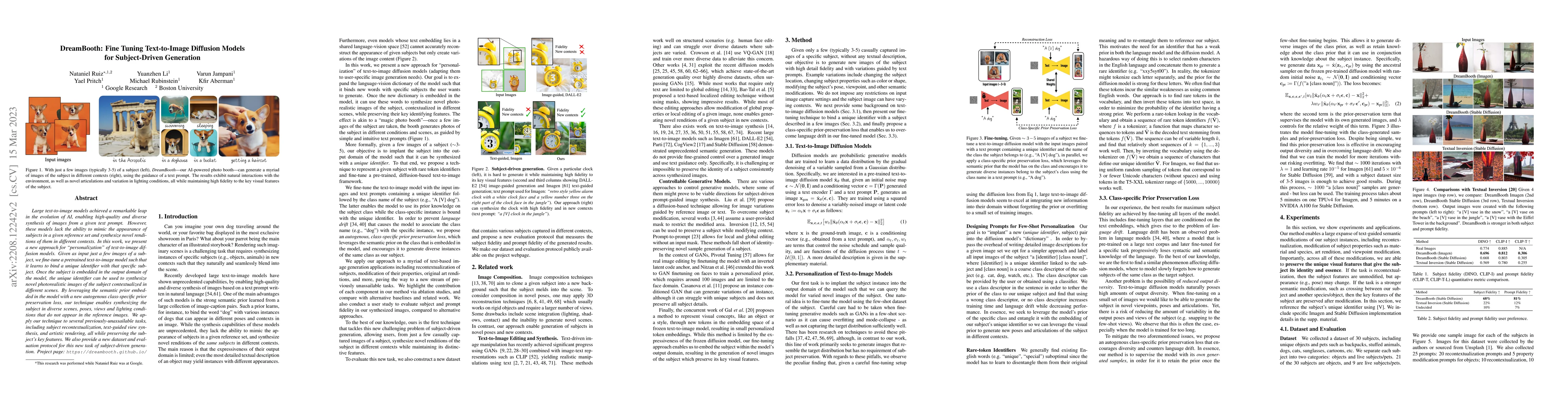 Thumbnail for DreamBooth: Fine Tuning Text-to-Image Diffusion Models for
  Subject-Driven Generation