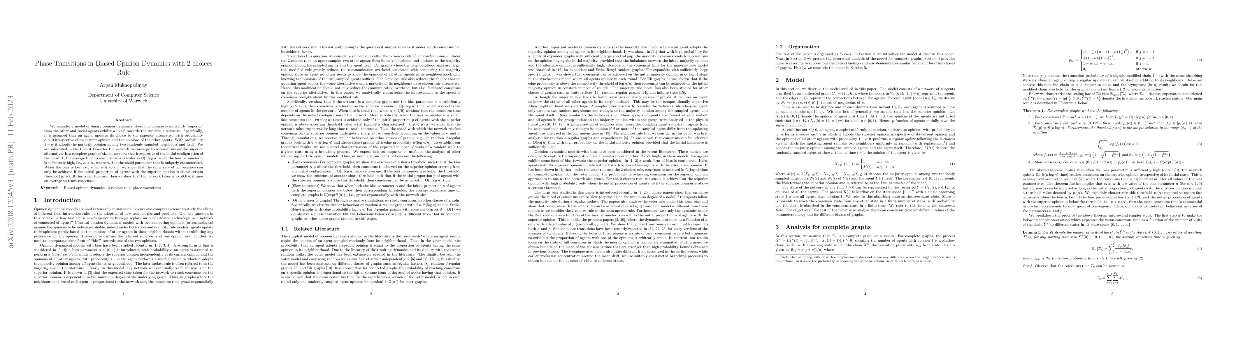 Thumbnail for Phase Transitions in Biased Opinion Dynamics with 2-choices Rule