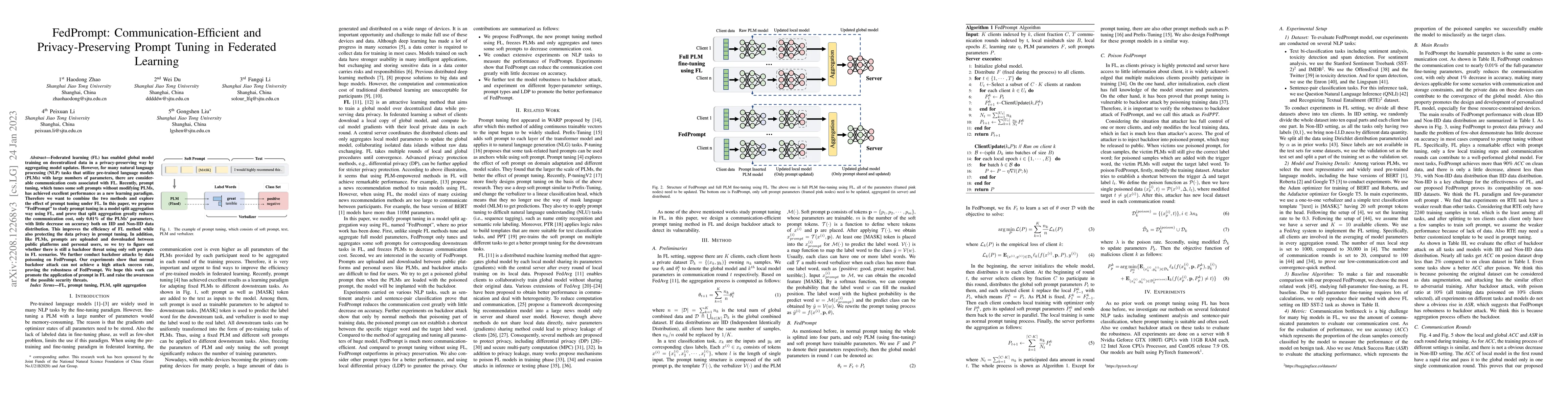 Thumbnail for FedPrompt: Communication-Efficient and Privacy Preserving Prompt Tuning
  in Federated Learning