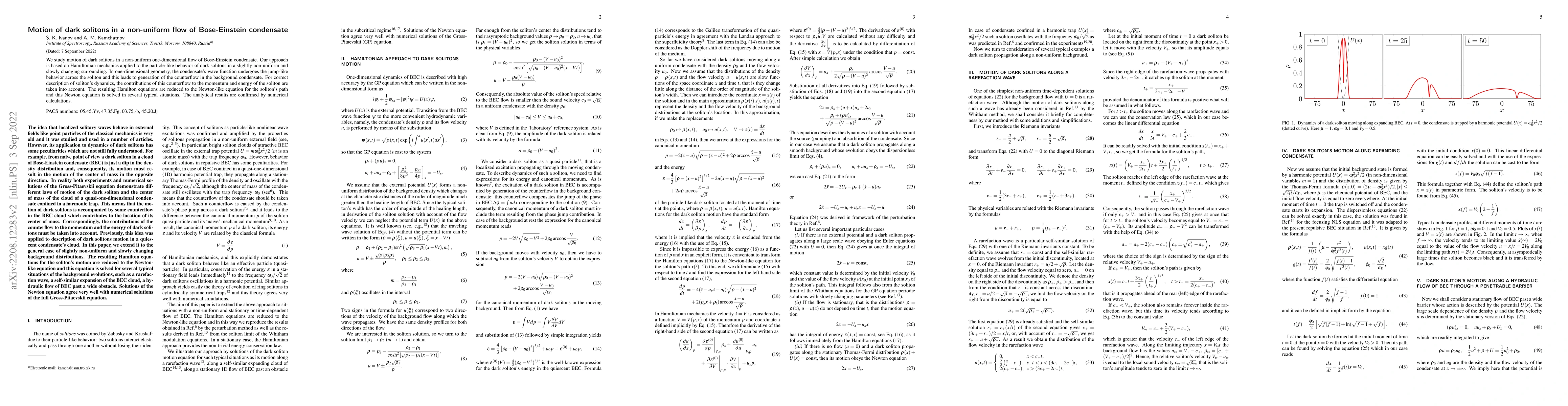 Thumbnail for Motion of dark solitons in a non-uniform flow of Bose-Einstein
  condensate