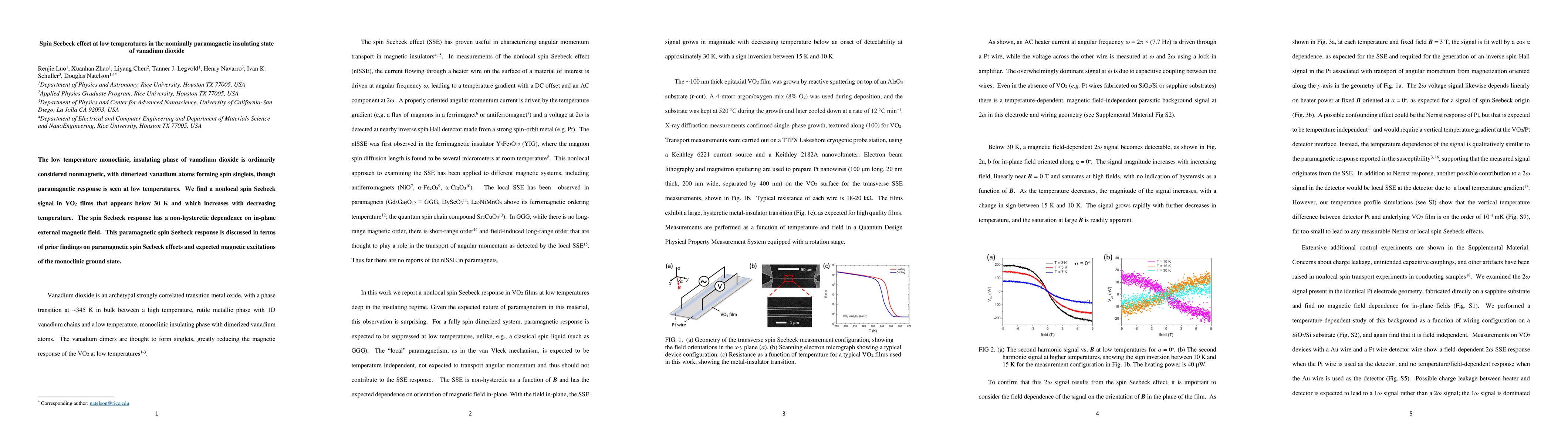 Thumbnail for Spin Seebeck effect at low temperatures in the nominally paramagnetic
  insulating state of vanadium dioxide