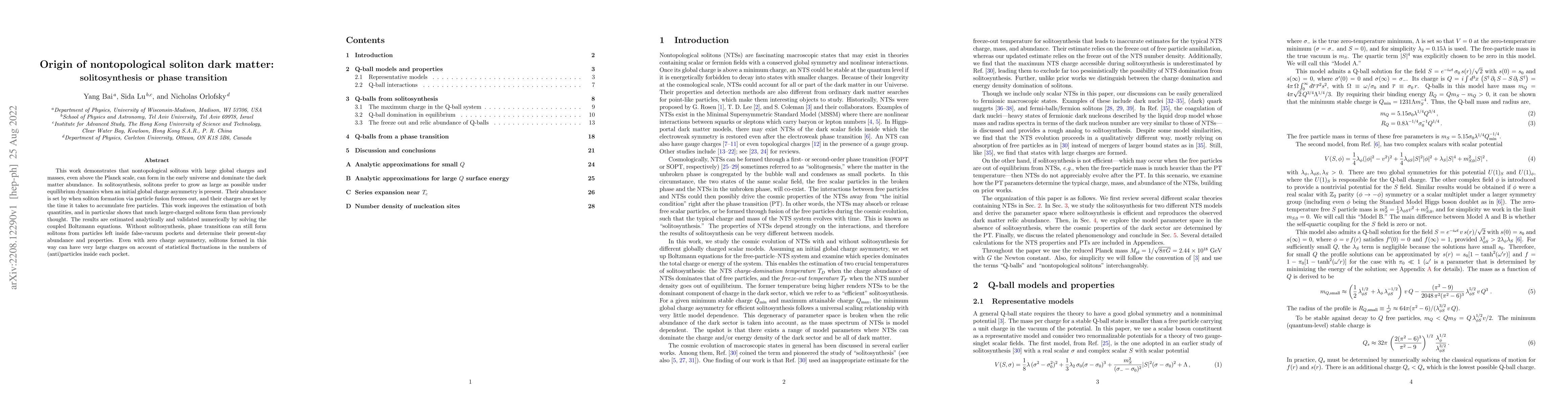 Thumbnail for Origin of nontopological soliton dark matter: solitosynthesis or phase
  transition