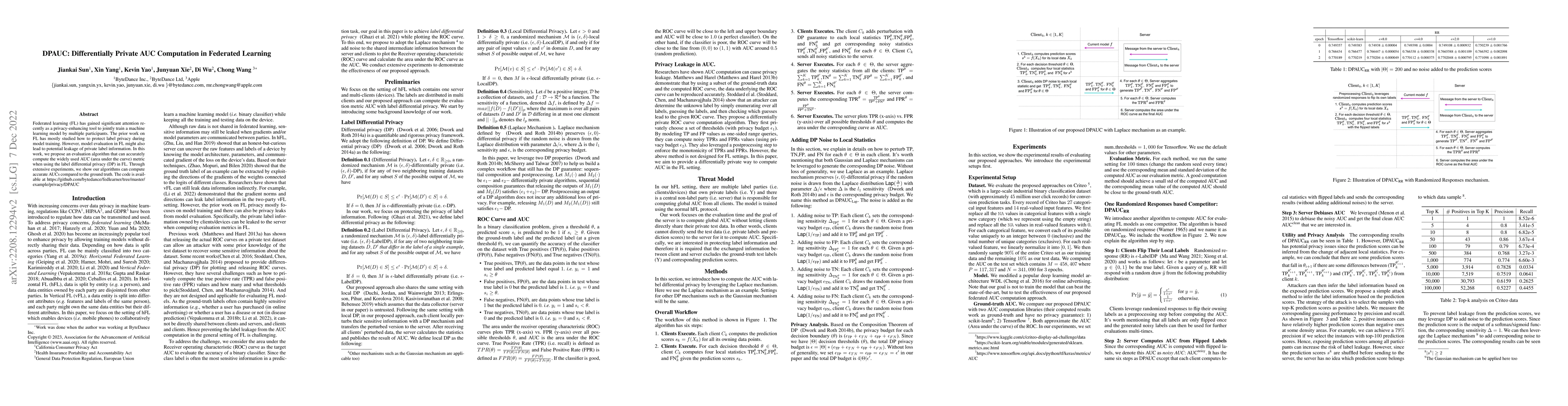 Thumbnail for DPAUC: Differentially Private AUC Computation in Federated Learning