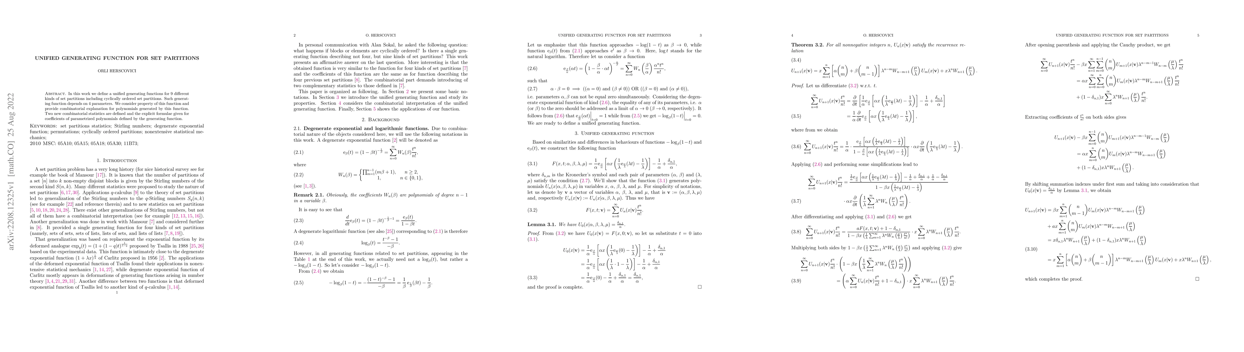 Thumbnail for Unified generating function for set partitions