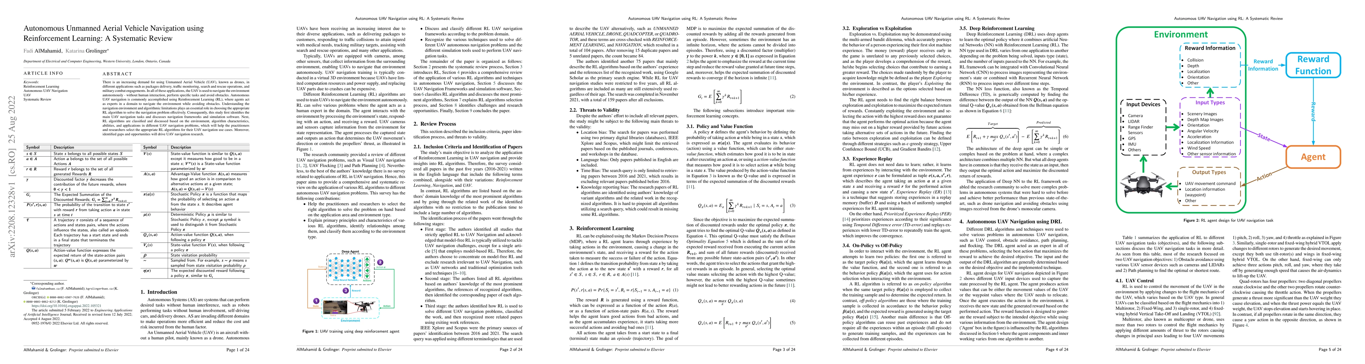 Thumbnail for Autonomous Unmanned Aerial Vehicle Navigation using Reinforcement
  Learning: A Systematic Review