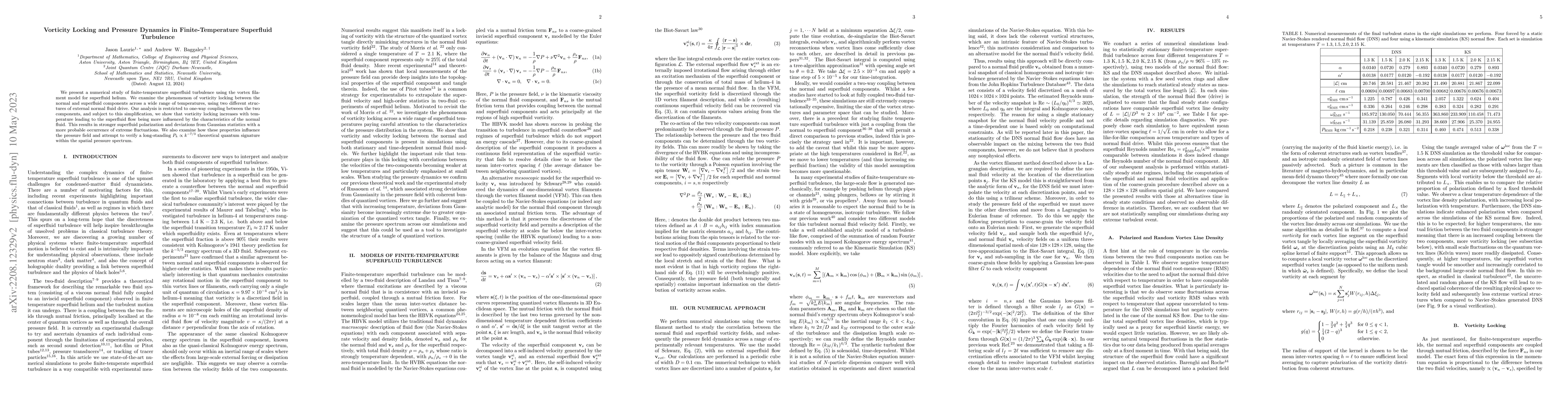 Thumbnail for Vorticity Locking and Pressure Dynamics in Finite-Temperature Superfluid
  Turbulence