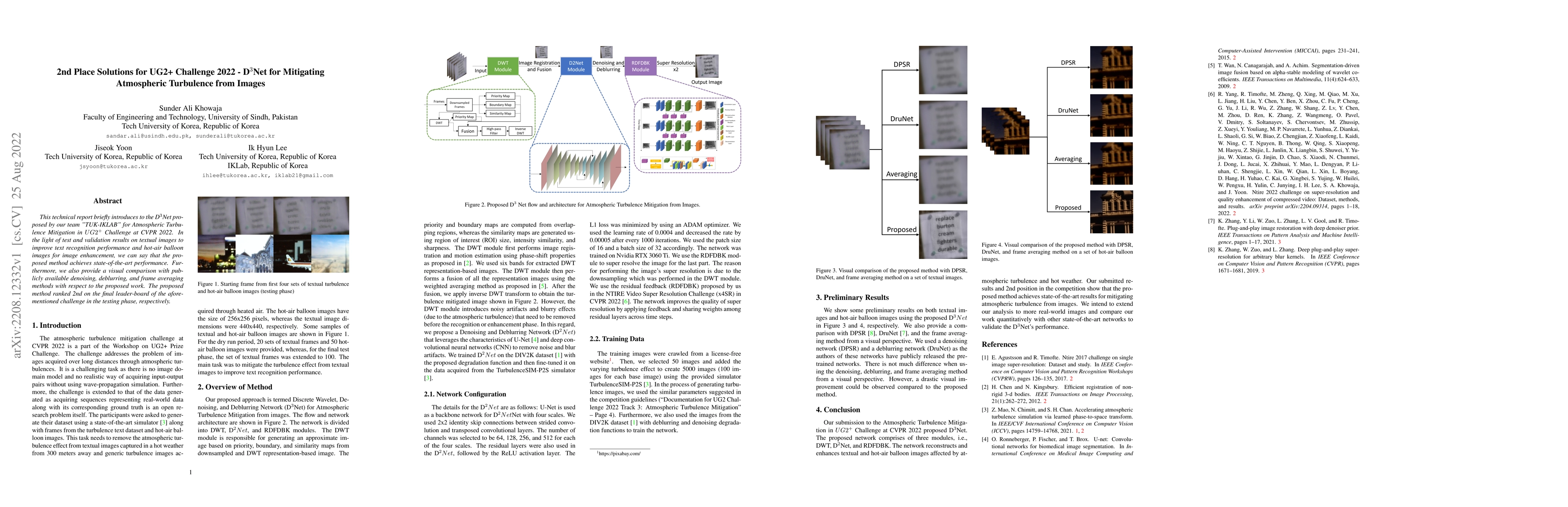 Thumbnail for 2nd Place Solutions for UG2+ Challenge 2022 -- D$^{3}$Net for Mitigating
  Atmospheric Turbulence from Images
