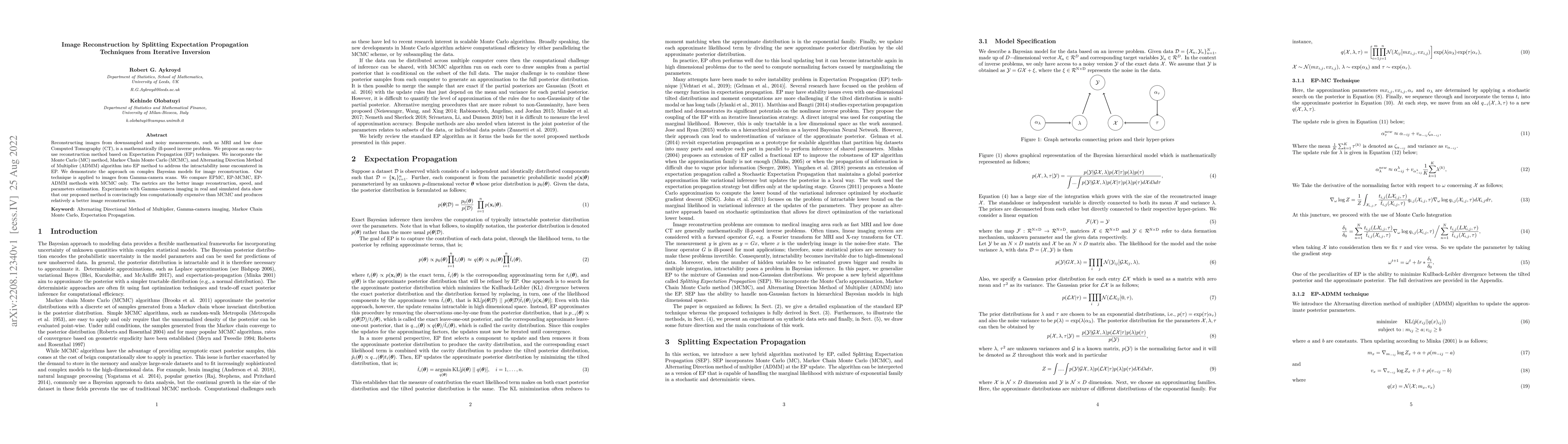 Thumbnail for Image Reconstruction by Splitting Expectation Propagation Techniques
  from Iterative Inversion
