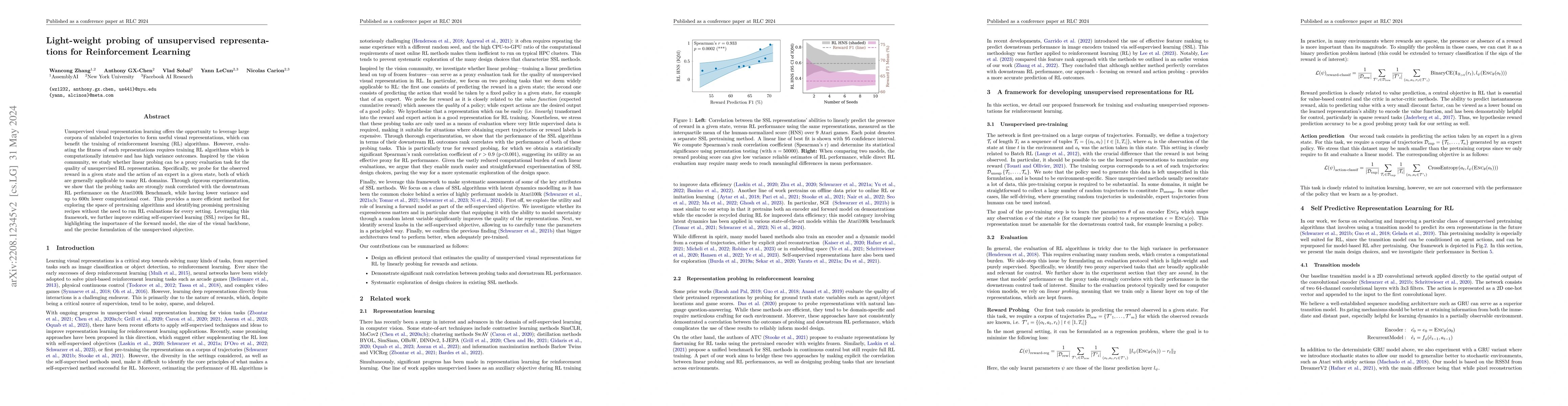 Thumbnail for Light-weight probing of unsupervised representations for Reinforcement
  Learning