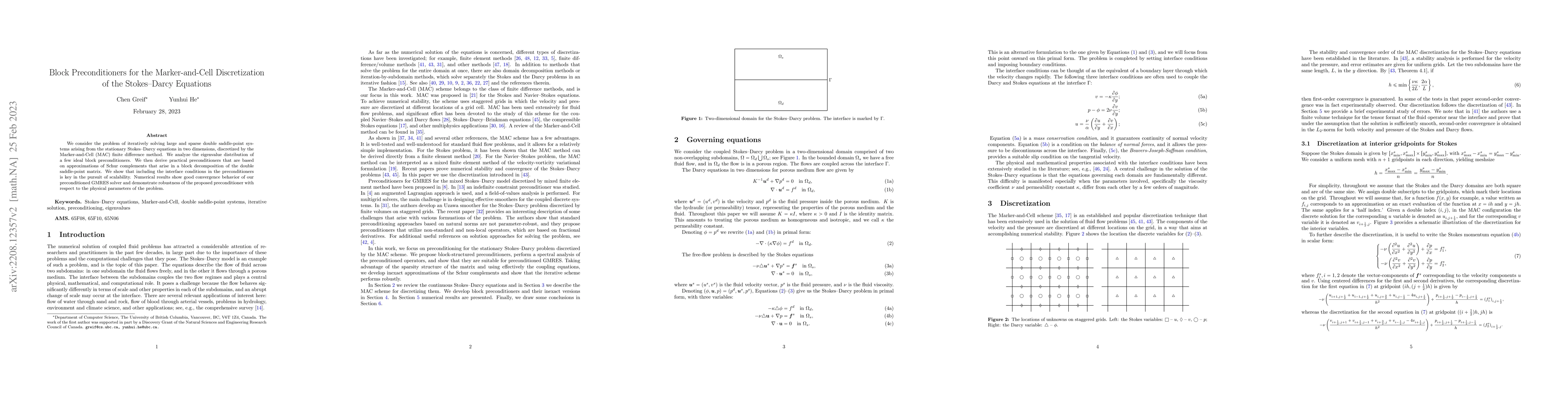 Thumbnail for Block Preconditioners for the Marker-and-Cell Discretization of the
  Stokes-Darcy Equations