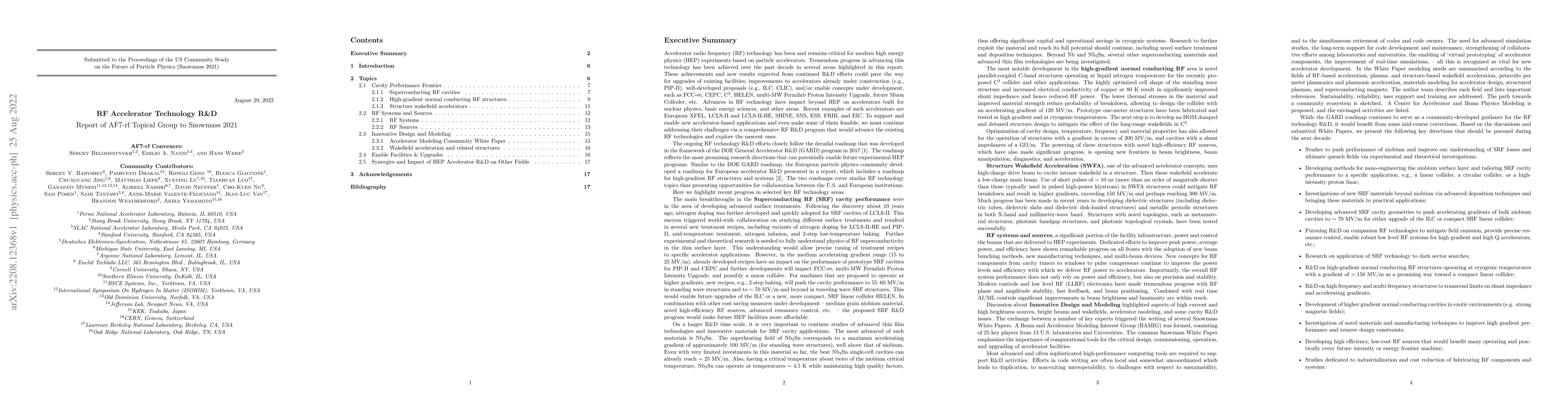 Thumbnail for RF Accelerator Technology R&D: Report of AF7-rf Topical Group to
  Snowmass 2021