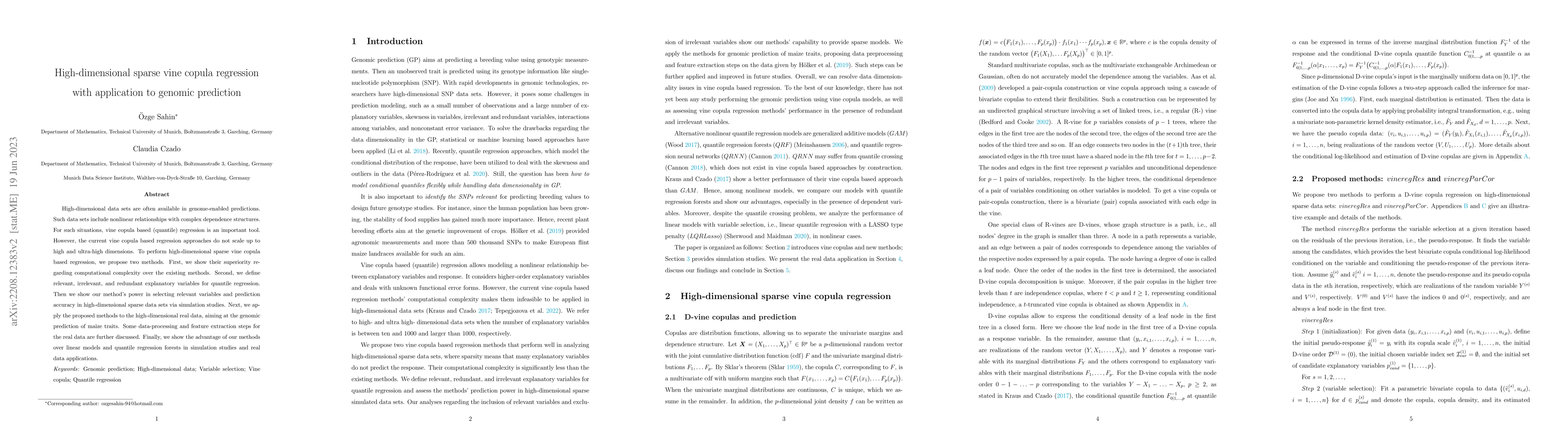 Thumbnail for High-dimensional sparse vine copula regression with application to
  genomic prediction