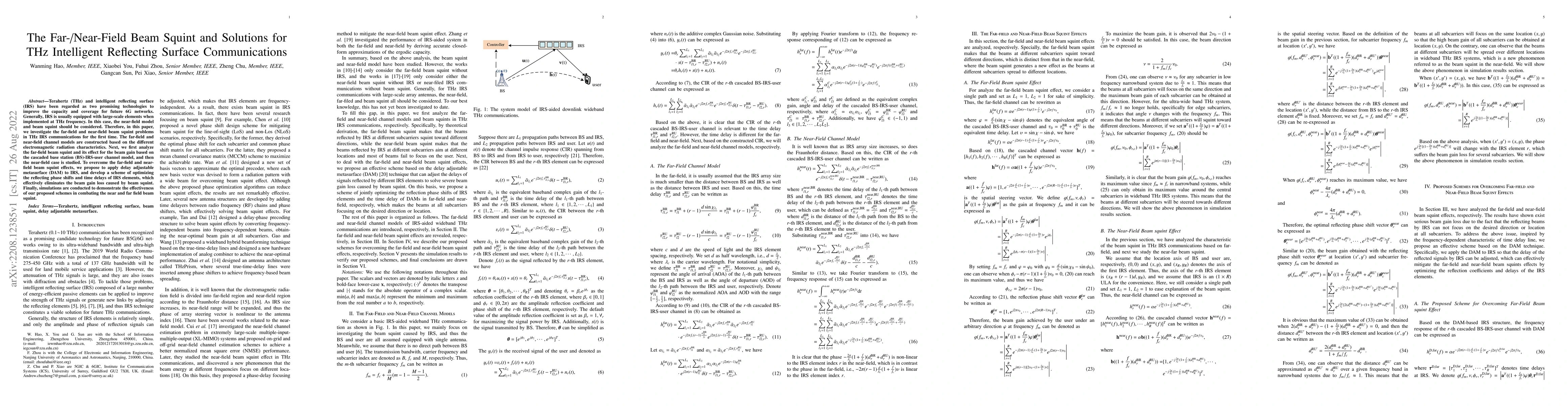 Thumbnail for The Far-/Near-Field Beam Squint and Solutions for THz Intelligent
  Reflecting Surface Communications