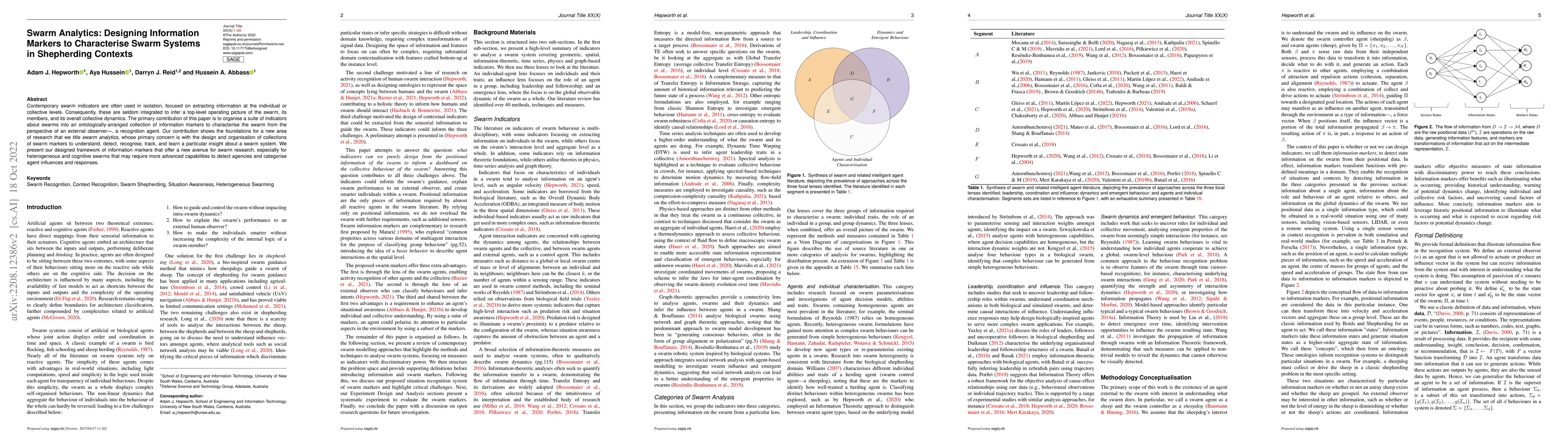 Thumbnail for Swarm Analytics: Designing Information Markers to Characterise Swarm
  Systems in Shepherding Contexts