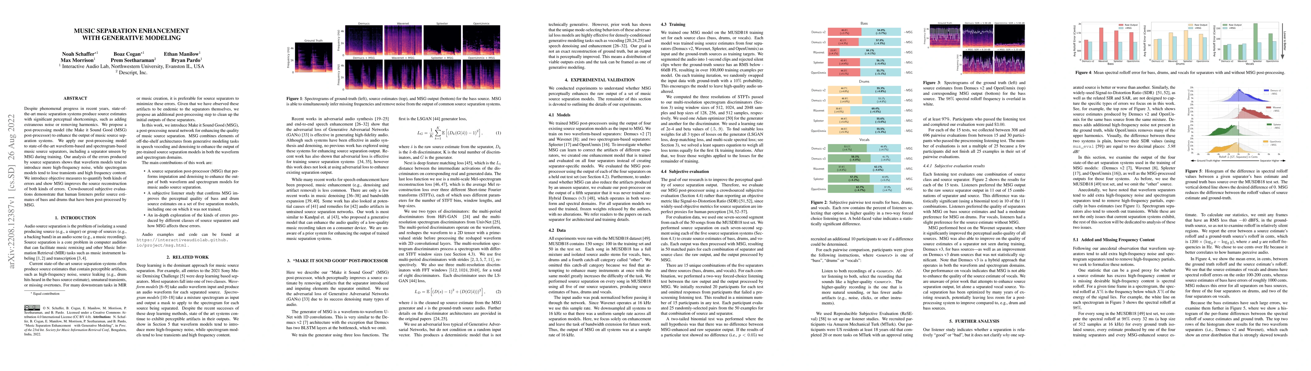 Thumbnail for Music Separation Enhancement with Generative Modeling