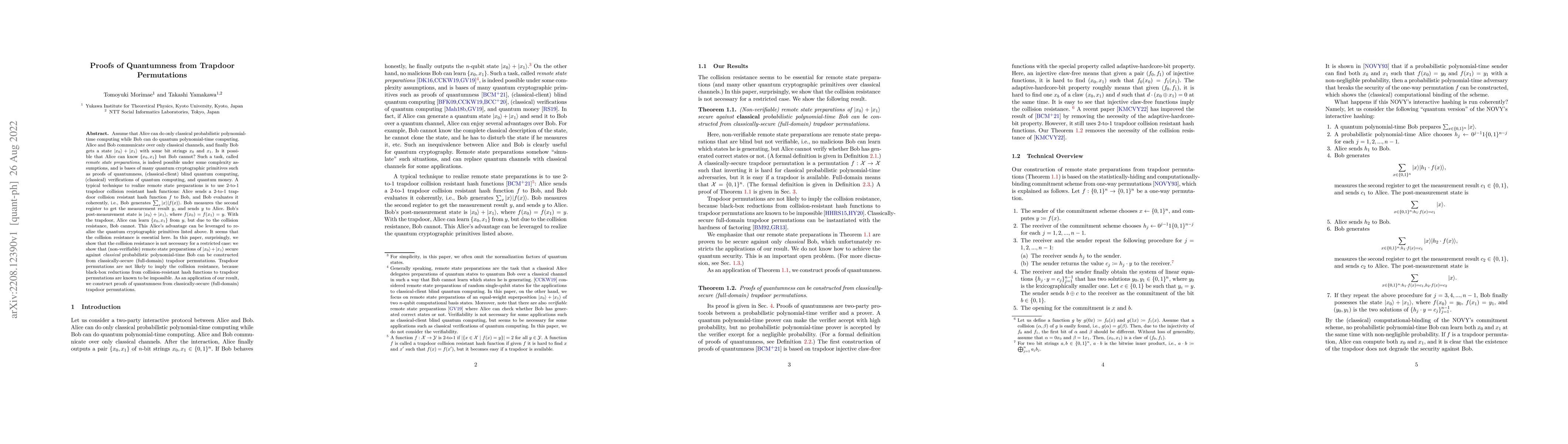 Thumbnail for Proofs of Quantumness from Trapdoor Permutations