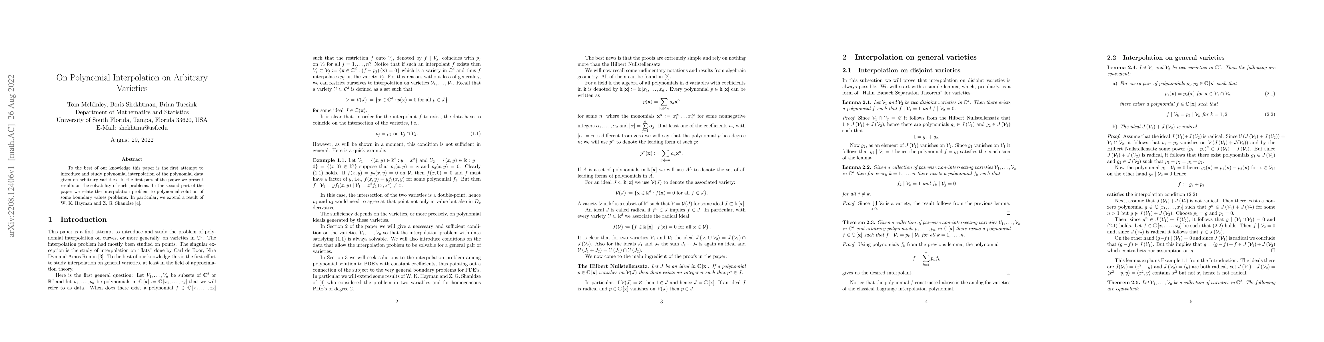 Thumbnail for On Polynomial Interpolation on Arbitrary Varieties