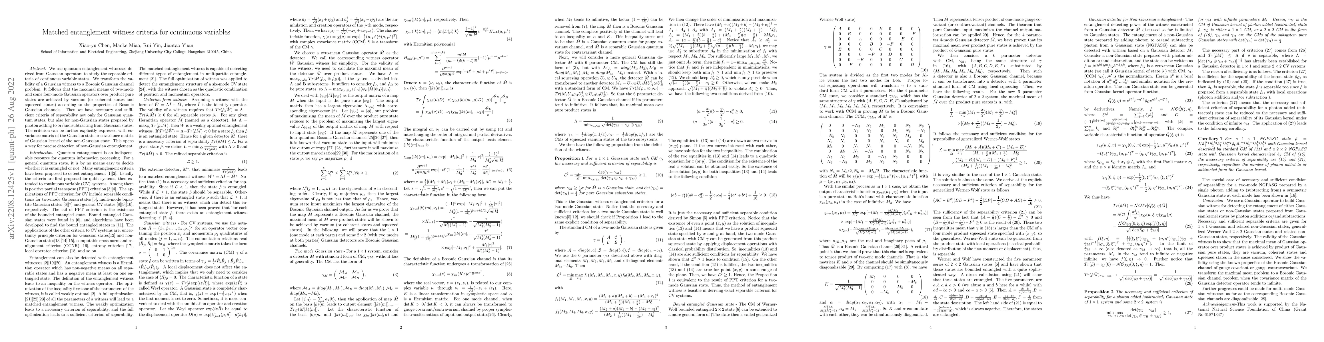 Thumbnail for Matched entanglement witness criteria for continuous variables