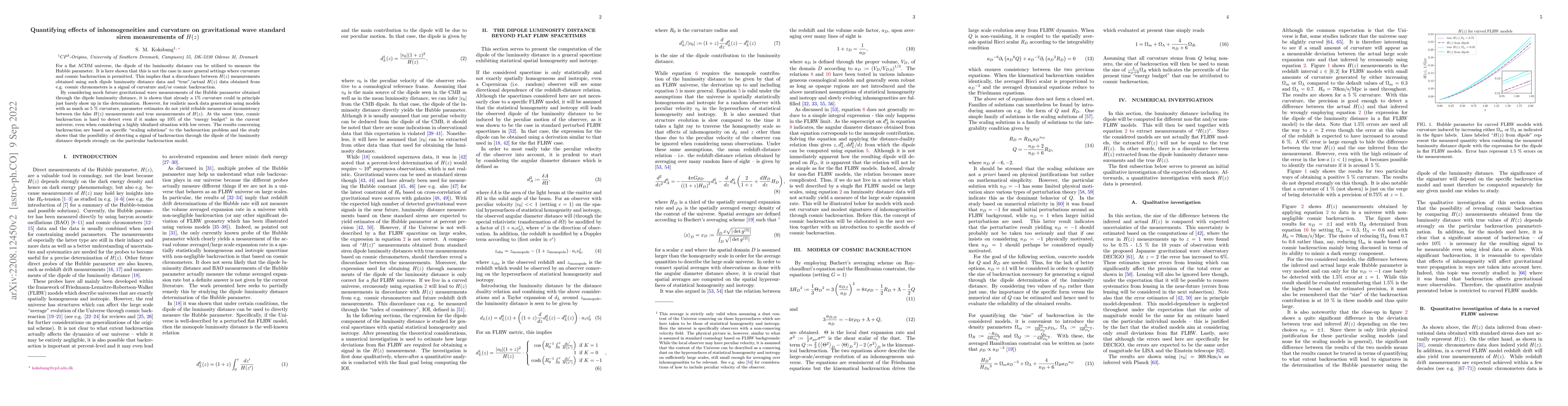Thumbnail for Quantifying effects of inhomogeneities and curvature on gravitational
  wave standard siren measurements of $H(z)$