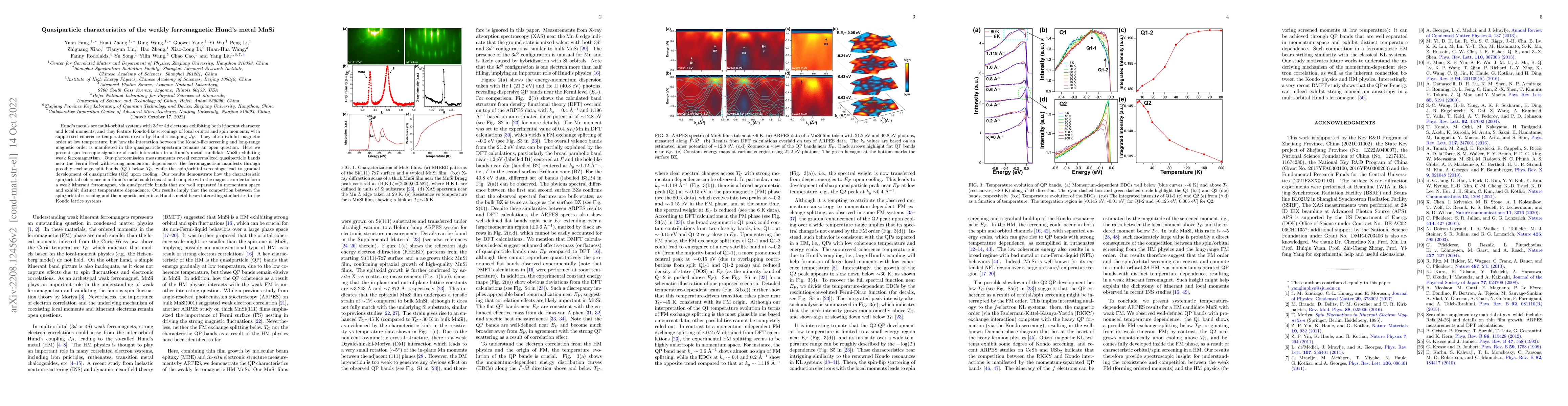 Thumbnail for Quasiparticle characteristics of the weakly ferromagnetic Hund's metal
  MnSi