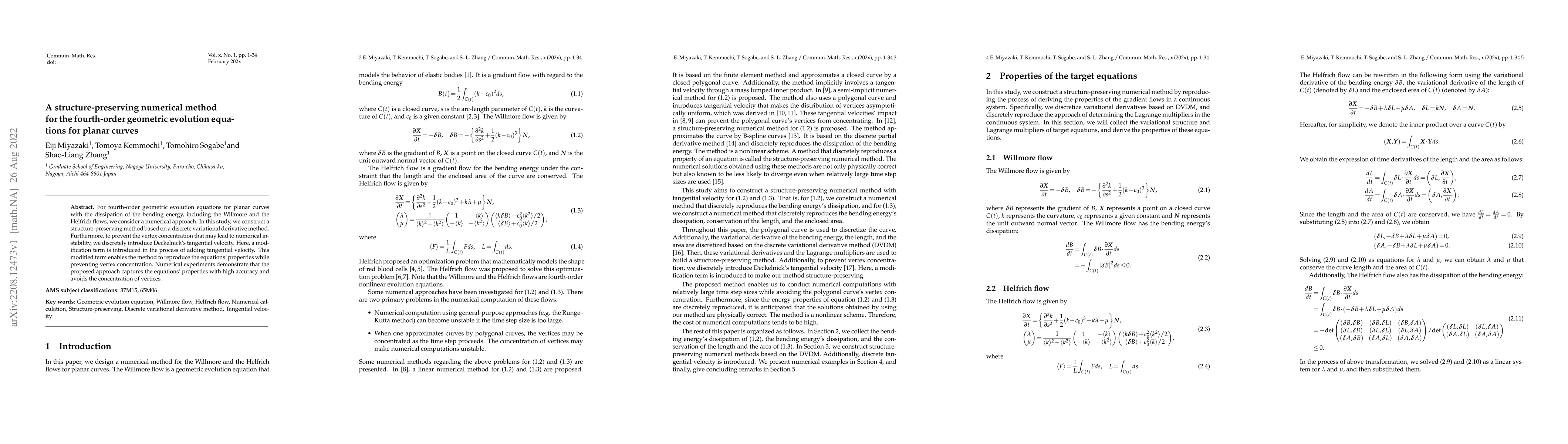 Thumbnail for A structure-preserving numerical method for the fourth-order geometric
  evolution equations for planar curves