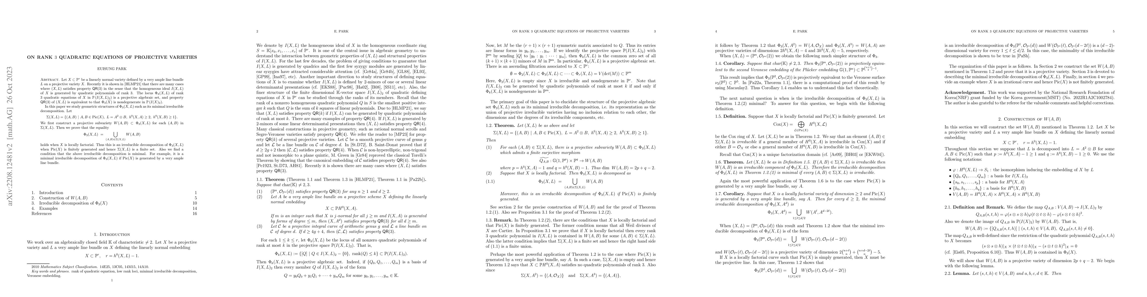 Thumbnail for On rank 3 quadratic equations of projective varieties
