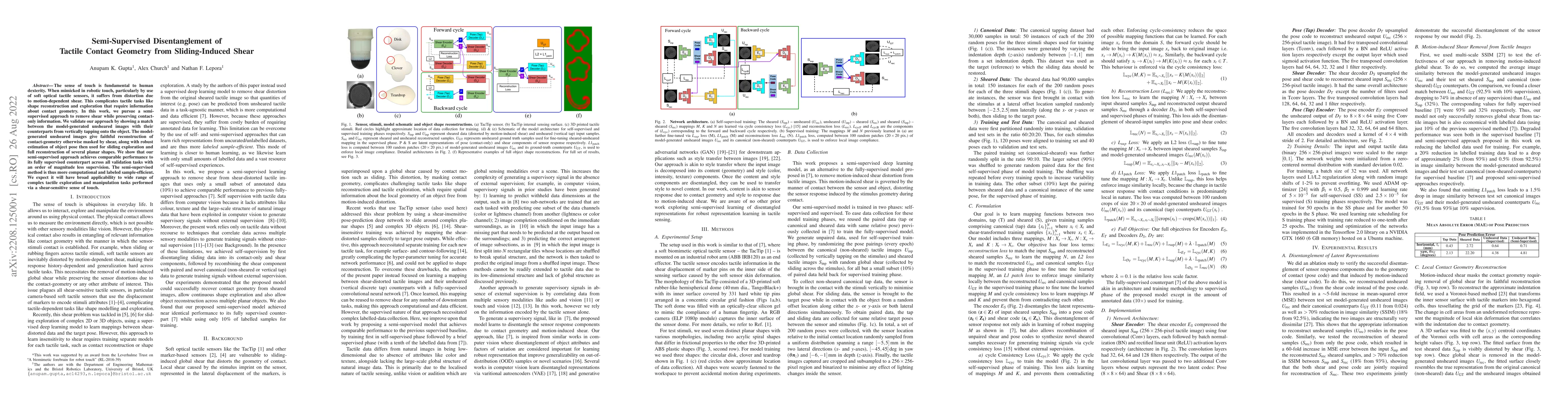 Thumbnail for Semi-Supervised Disentanglement of Tactile Contact~Geometry from
  Sliding-Induced Shear