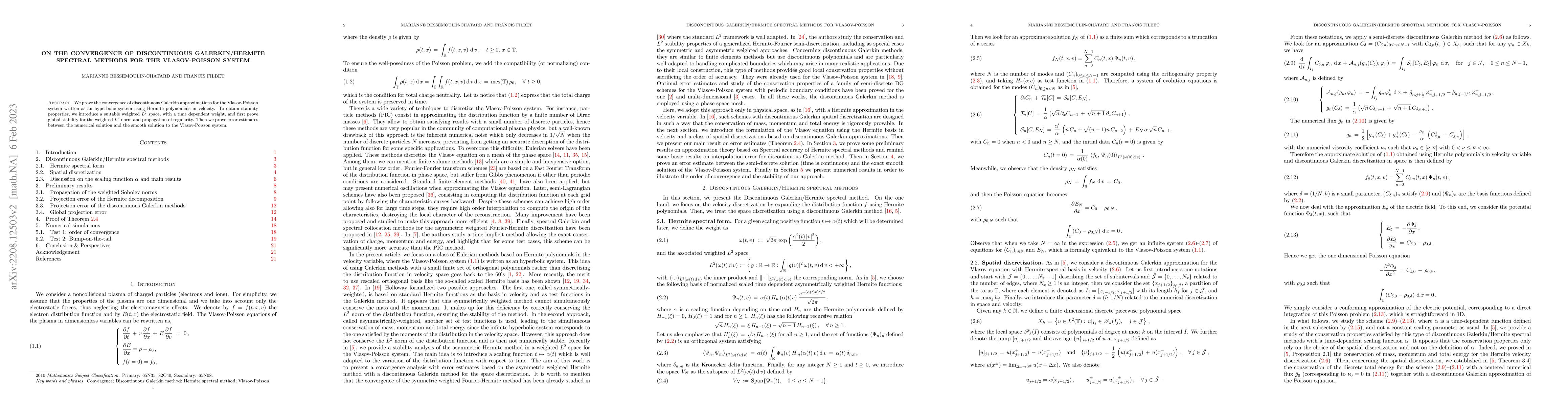 Thumbnail for On the convergence of discontinuous Galerkin/Hermite spectral methods
  for the Vlasov-Poisson system