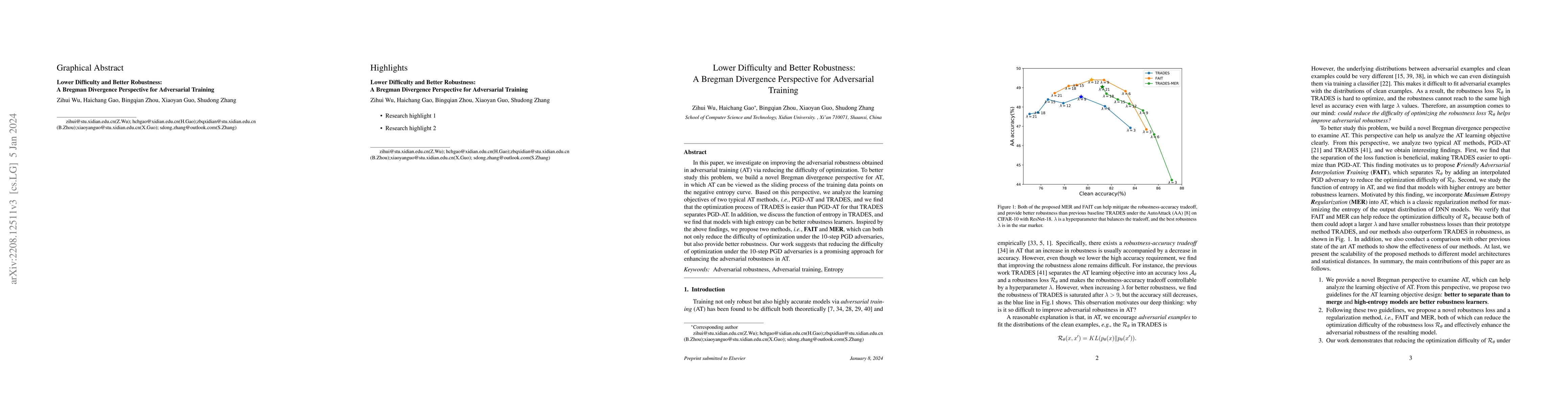 Thumbnail for Lower Difficulty and Better Robustness: A Bregman Divergence Perspective
  for Adversarial Training