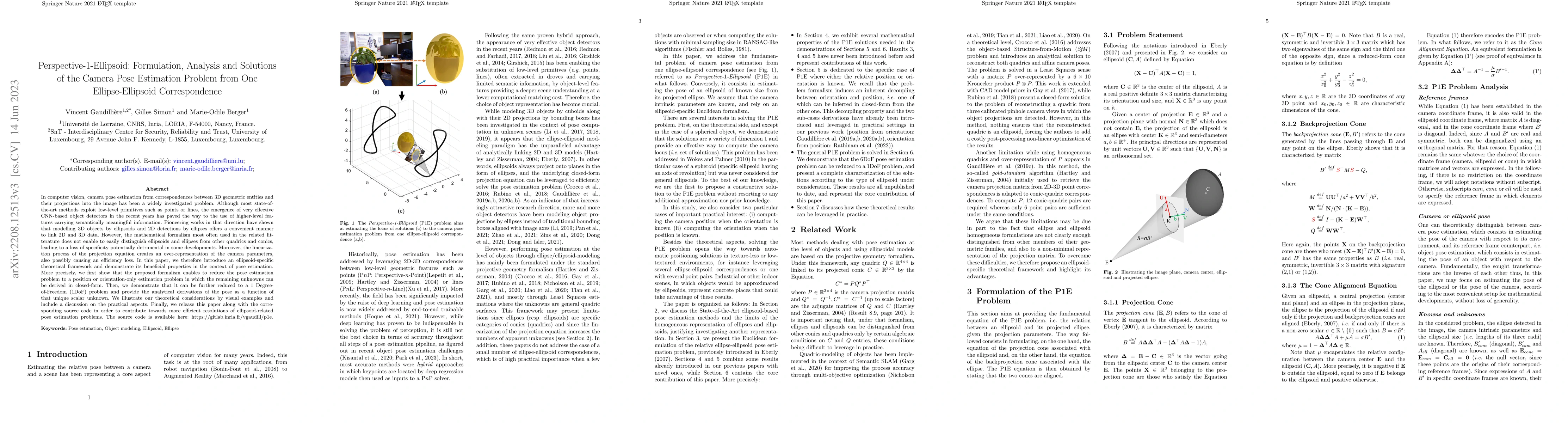 Thumbnail for Perspective-1-Ellipsoid: Formulation, Analysis and Solutions of the
  Camera Pose Estimation Problem from One Ellipse-Ellipsoid Correspondence