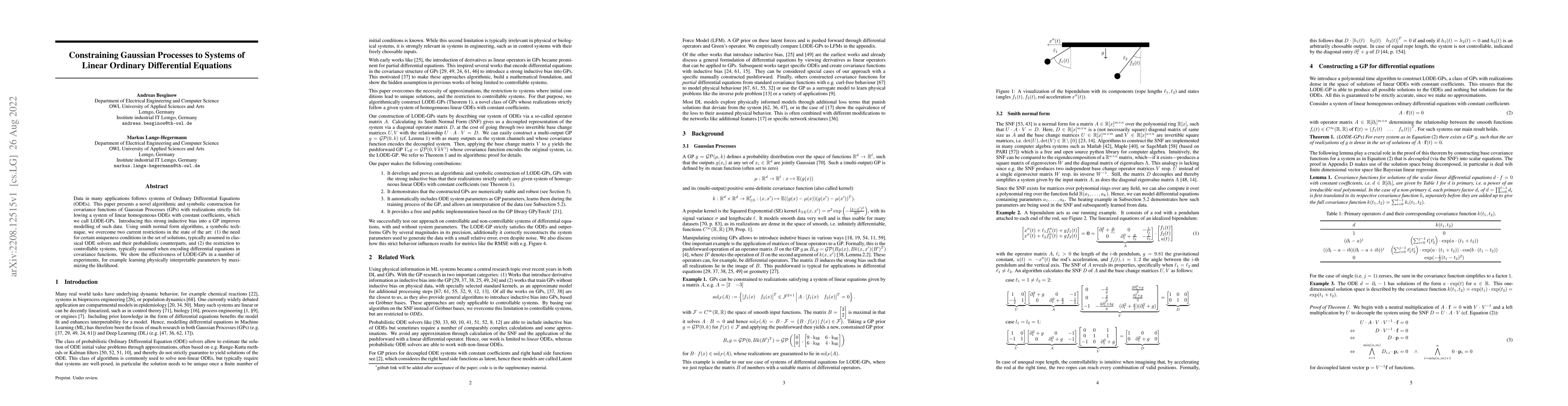 Thumbnail for Constraining Gaussian Processes to Systems of Linear Ordinary
  Differential Equations