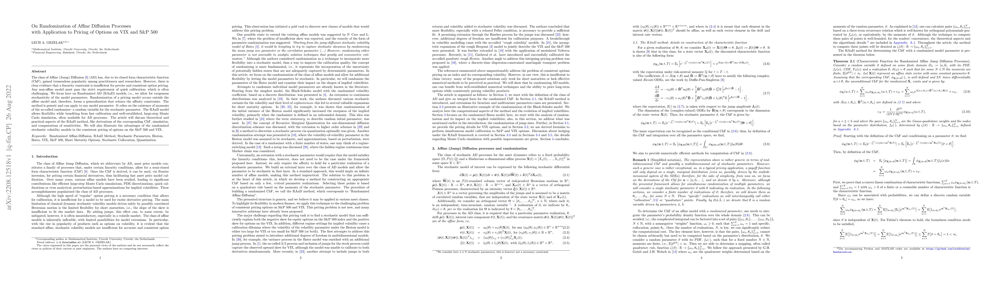 Thumbnail for On Randomization of Affine Diffusion Processes with Application to
  Pricing of Options on VIX and S&P 500