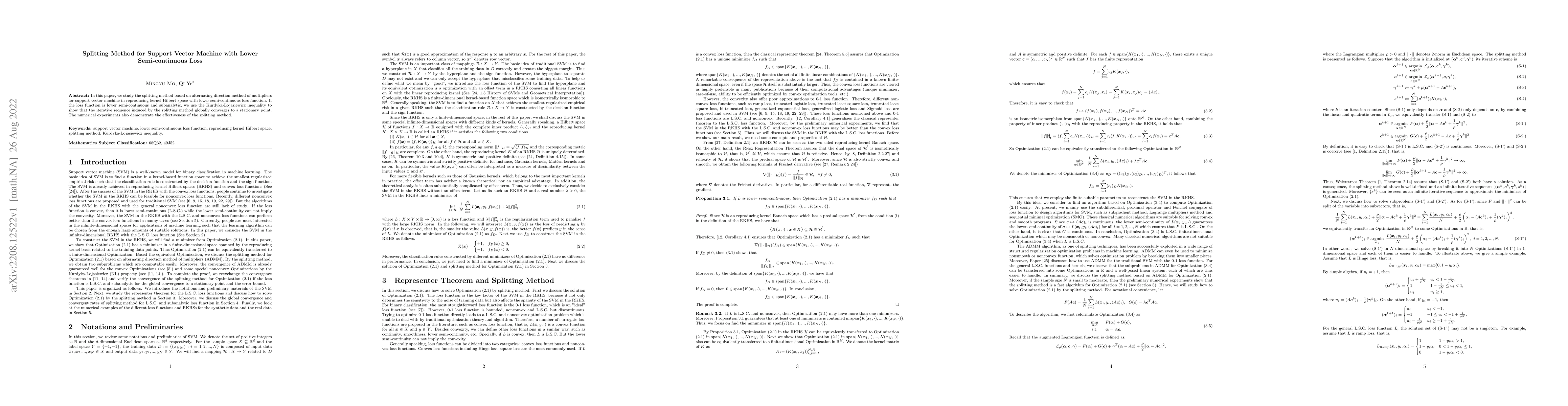 Thumbnail for Splitting Method for Support Vector Machine with Lower Semi-continuous
  Loss
