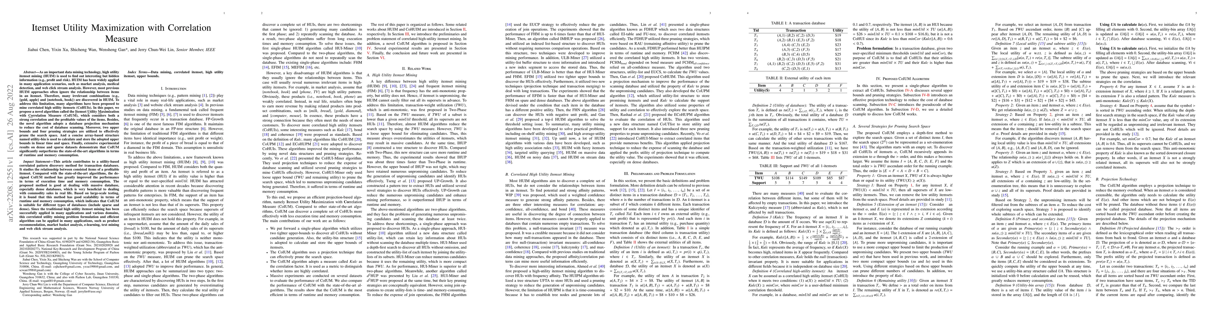 Thumbnail for Itemset Utility Maximization with Correlation Measure
