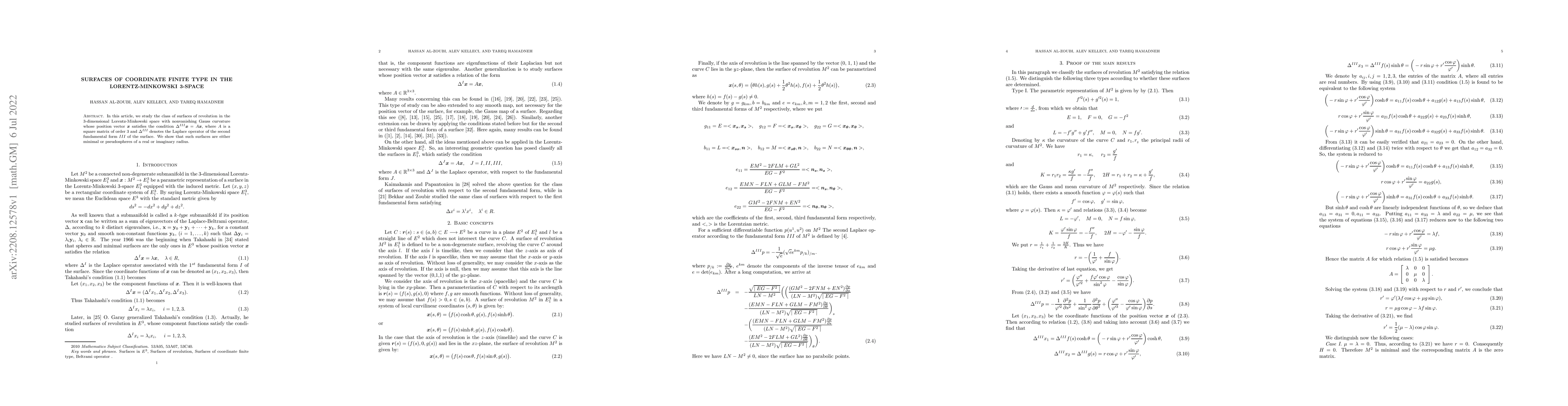 Thumbnail for Surfaces of coordinate finite type in the Lorentz-Minkowski 3-space