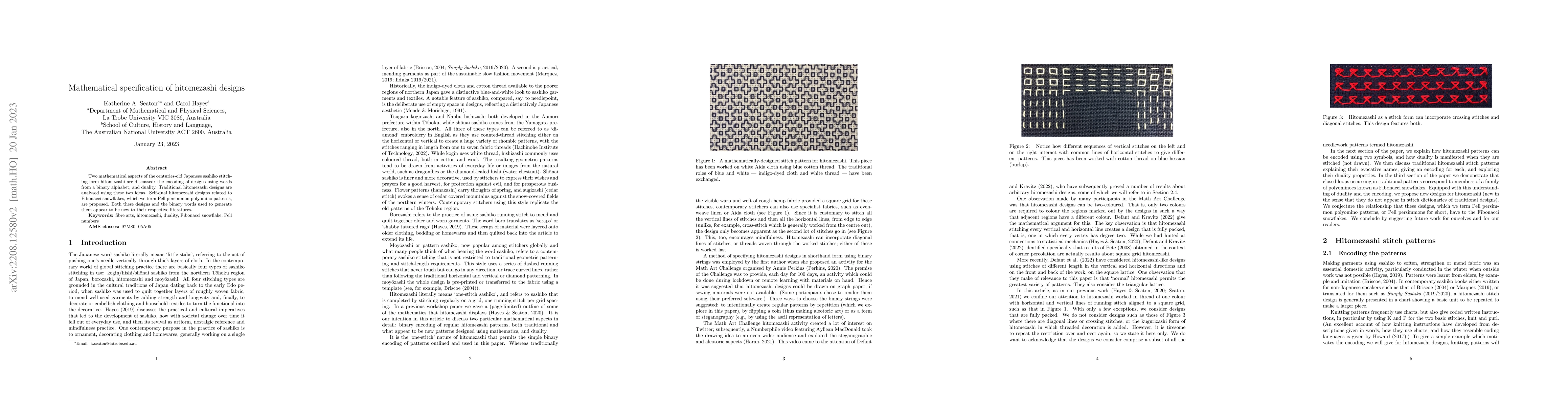 Thumbnail for Mathematical specification of hitomezashi designs