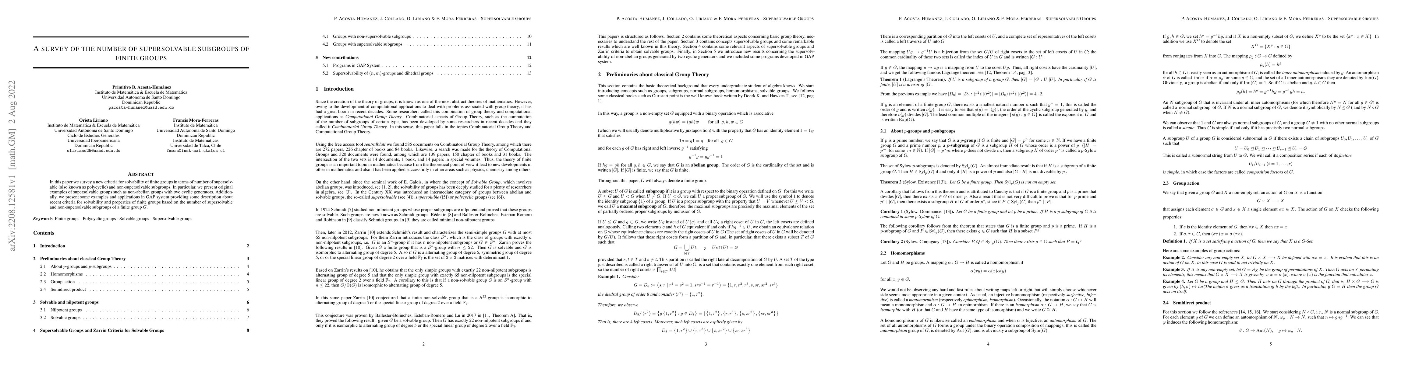 Thumbnail for A survey of the number of supersolvable subgroups of finite groups