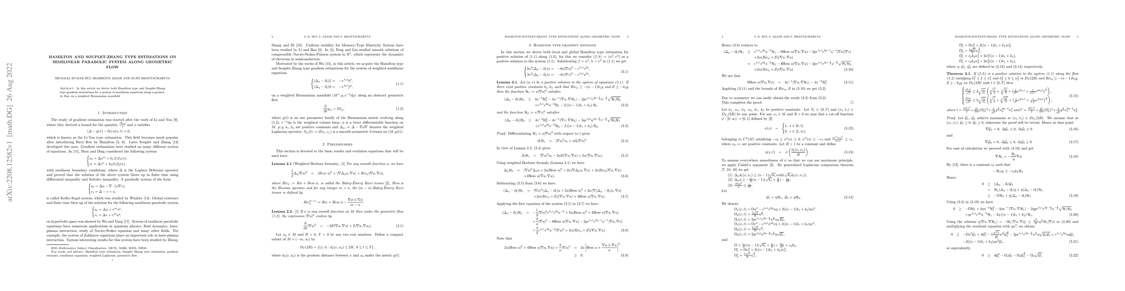 Thumbnail for Hamilton and Souplet-Zhang type estimations on semilinear parabolic
  system along geometric flow