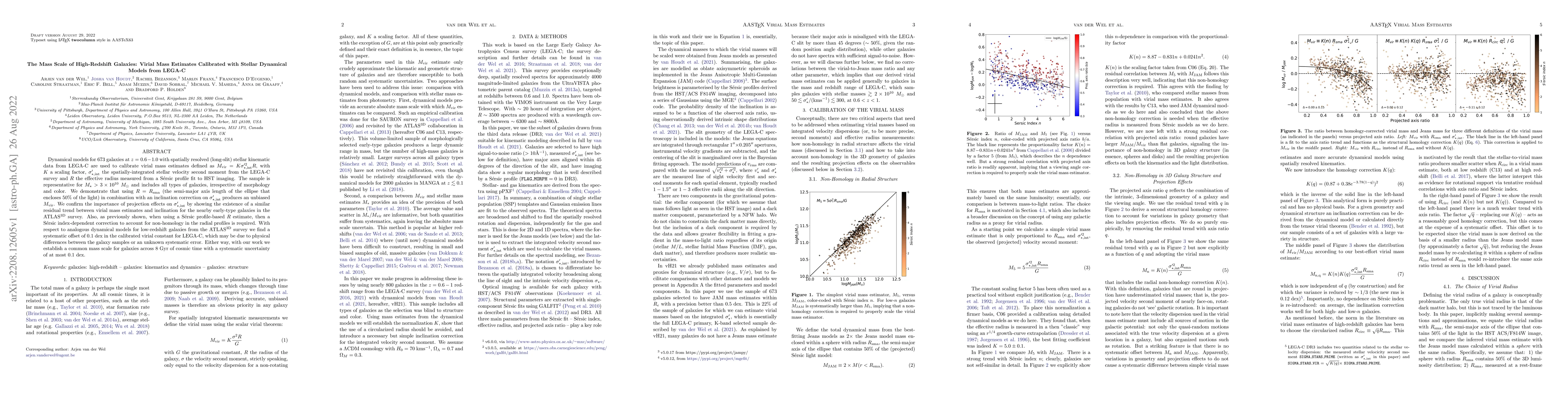 Thumbnail for The Mass Scale of High-Redshift Galaxies: Virial Mass Estimates
  Calibrated with Stellar Dynamical Models from LEGA-C