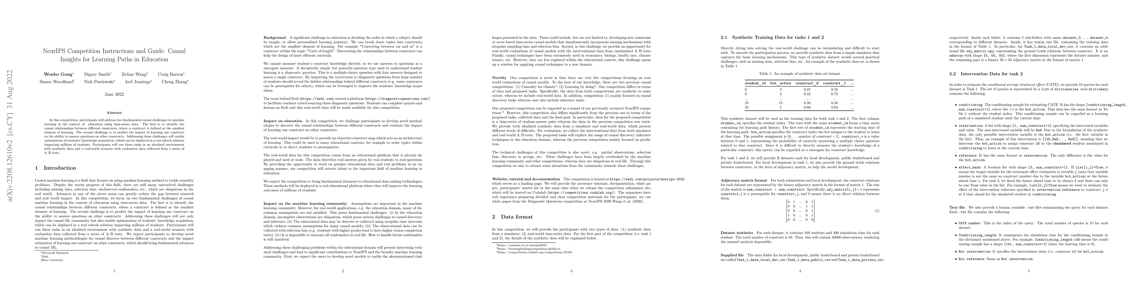 Thumbnail for NeurIPS Competition Instructions and Guide: Causal Insights for Learning
  Paths in Education