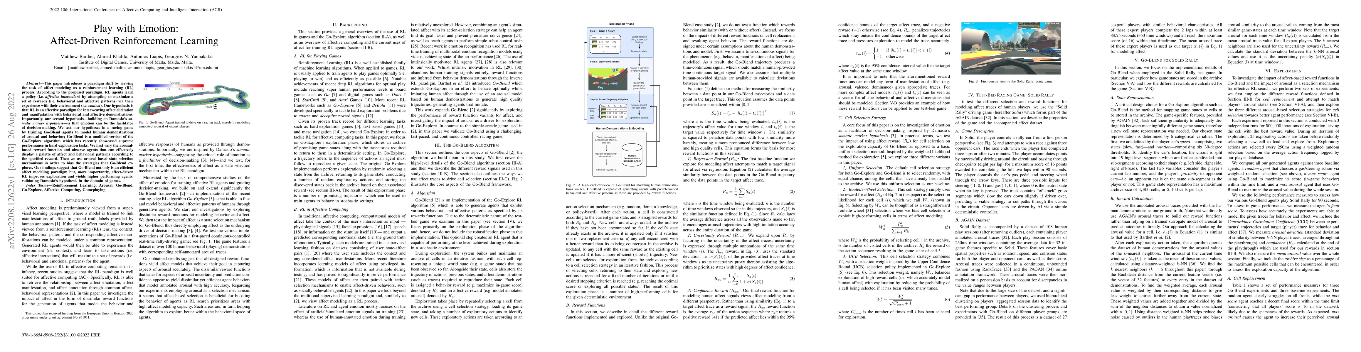 Thumbnail for Play with Emotion: Affect-Driven Reinforcement Learning