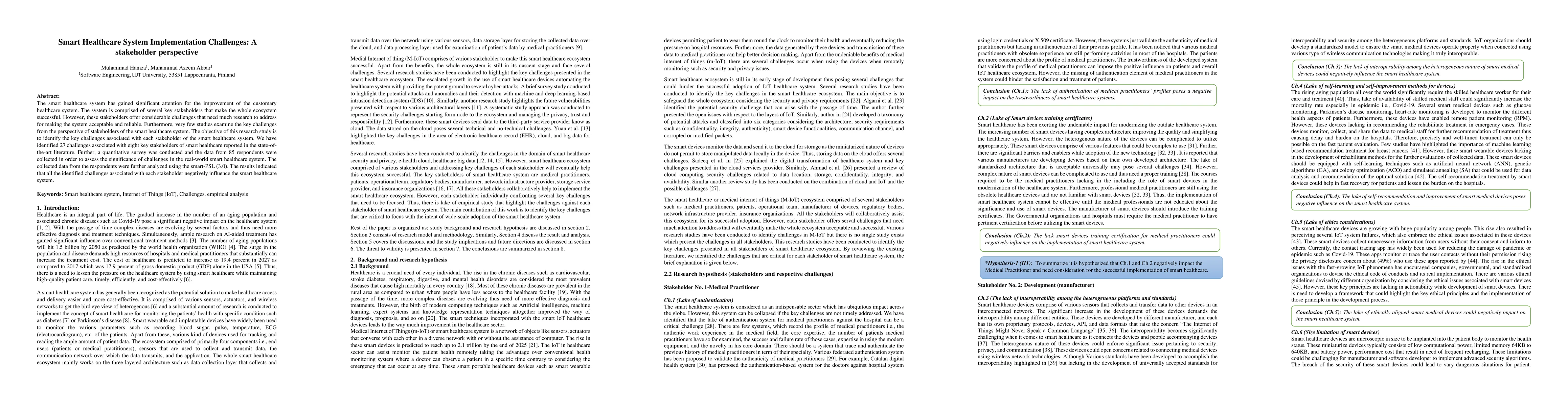 Thumbnail for Smart Healthcare System Implementation Challenges: A stakeholder
  perspective