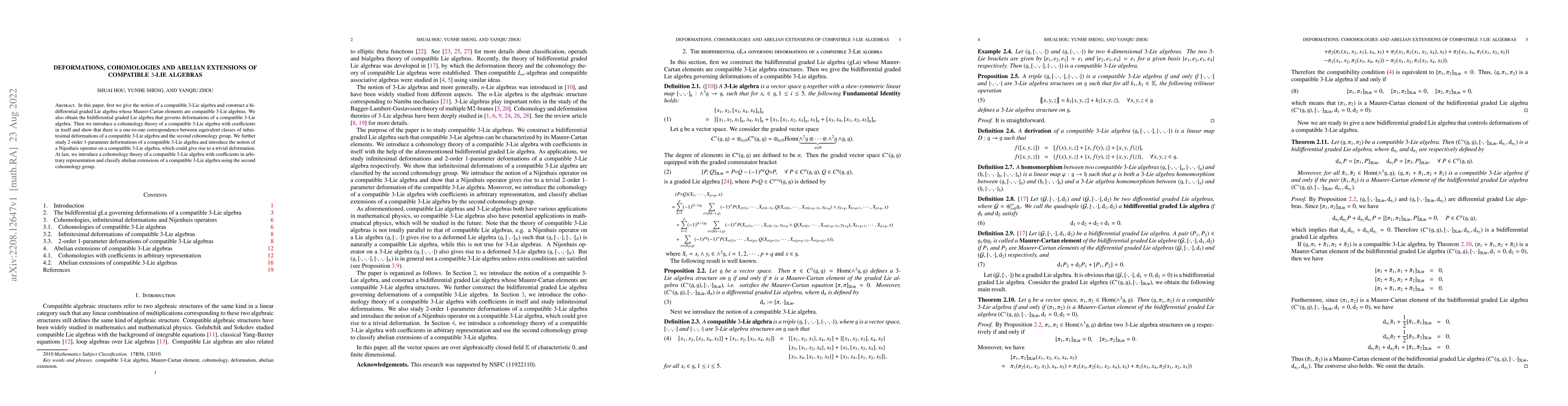 Thumbnail for Deformations, cohomologies and abelian extensions of compatible $3$-Lie
  algebras
