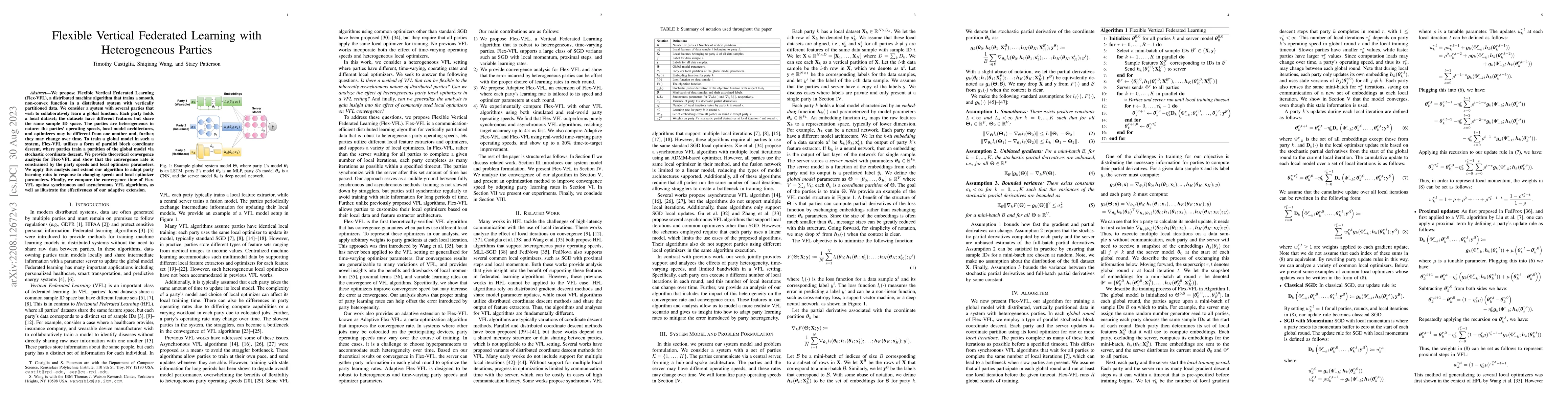 Thumbnail for Flexible Vertical Federated Learning with Heterogeneous Parties